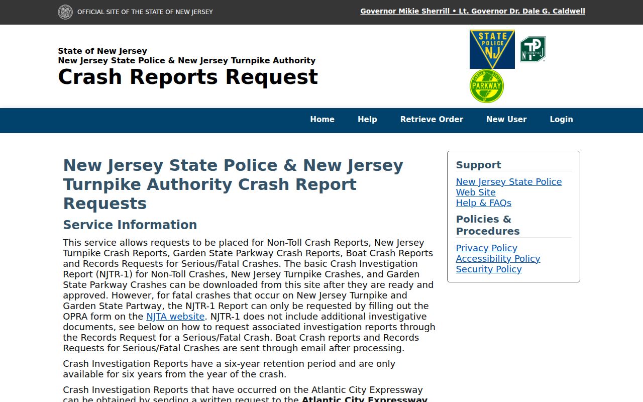 Bergen County arrest-related New Jersey State Police crash report portal