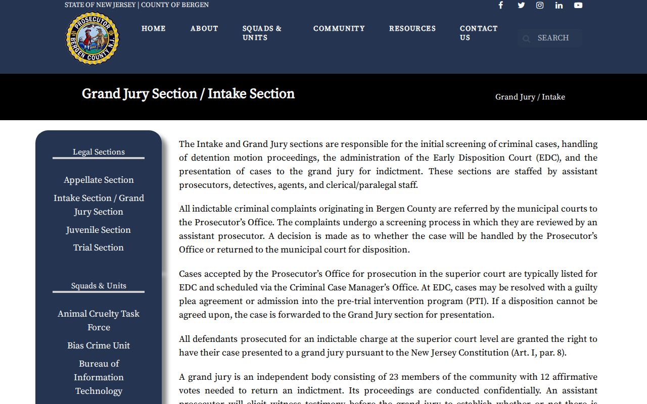 Bergen County criminal court case intake and grand jury workflow