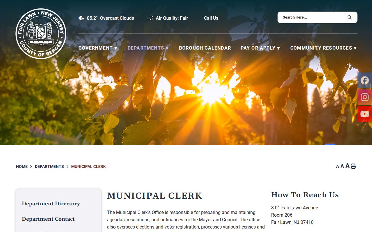 Fair Lawn criminal records Borough Clerk OPRA access